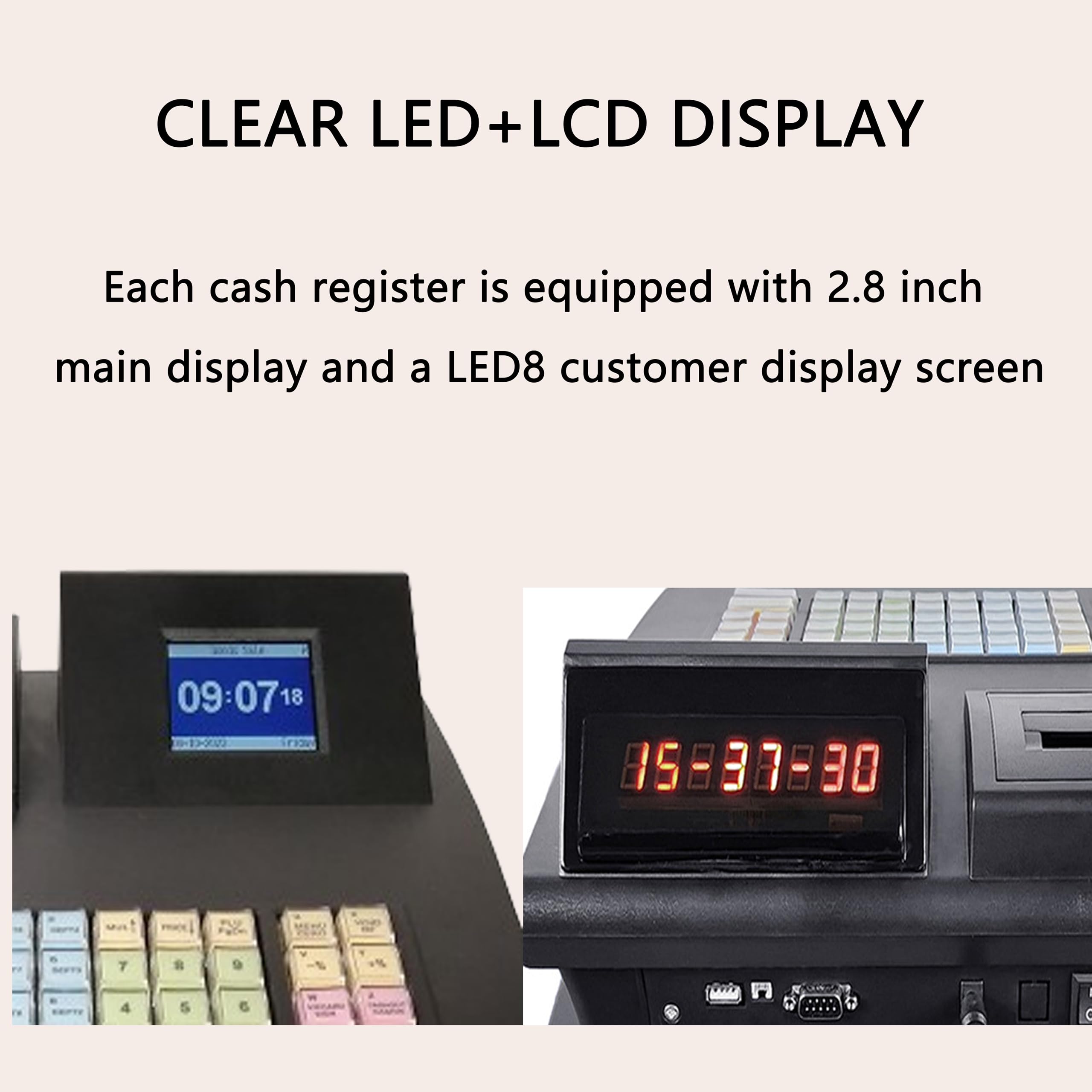 Caja Registradora Electrónica de 48 Teclas, Caja Registradora para Pequeñas Empresas, Cajas Inteligentes con Impresora Térmica, con Pantalla Principal y Pantalla de Cliente, Negra