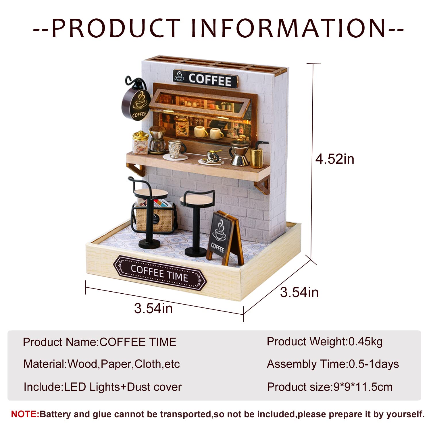 CUTEROOM Miniatura casa delle Bambole con mobili,Fai da Te in Miniatura Casa delle Bambole Kit,Mini 3D Casa in Legno con Luci A LED - Regalo di Compleanno di Natale (Coffee)
