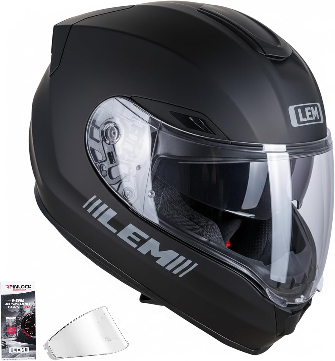 LEM Cascos de motocicleta integrales, cascos para hombres con certificación DOT, PINLOCK y DVS de doble visión, casco de motocicleta de calle para adultos con carcasa de fibra de vidrio Bluetooth listo para Cruiser (negro mate, talla M)