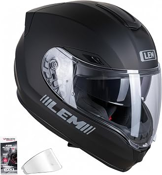 LEM Motorcycle Helmets Full Face, Helmets for Men DOT Certified, PINLOCK & DVS Dual Vision, Motorcycle Street Bike Helmet for Adults Fiberglass Shell Bluetooth Ready for CruiserMatte Black, Size S