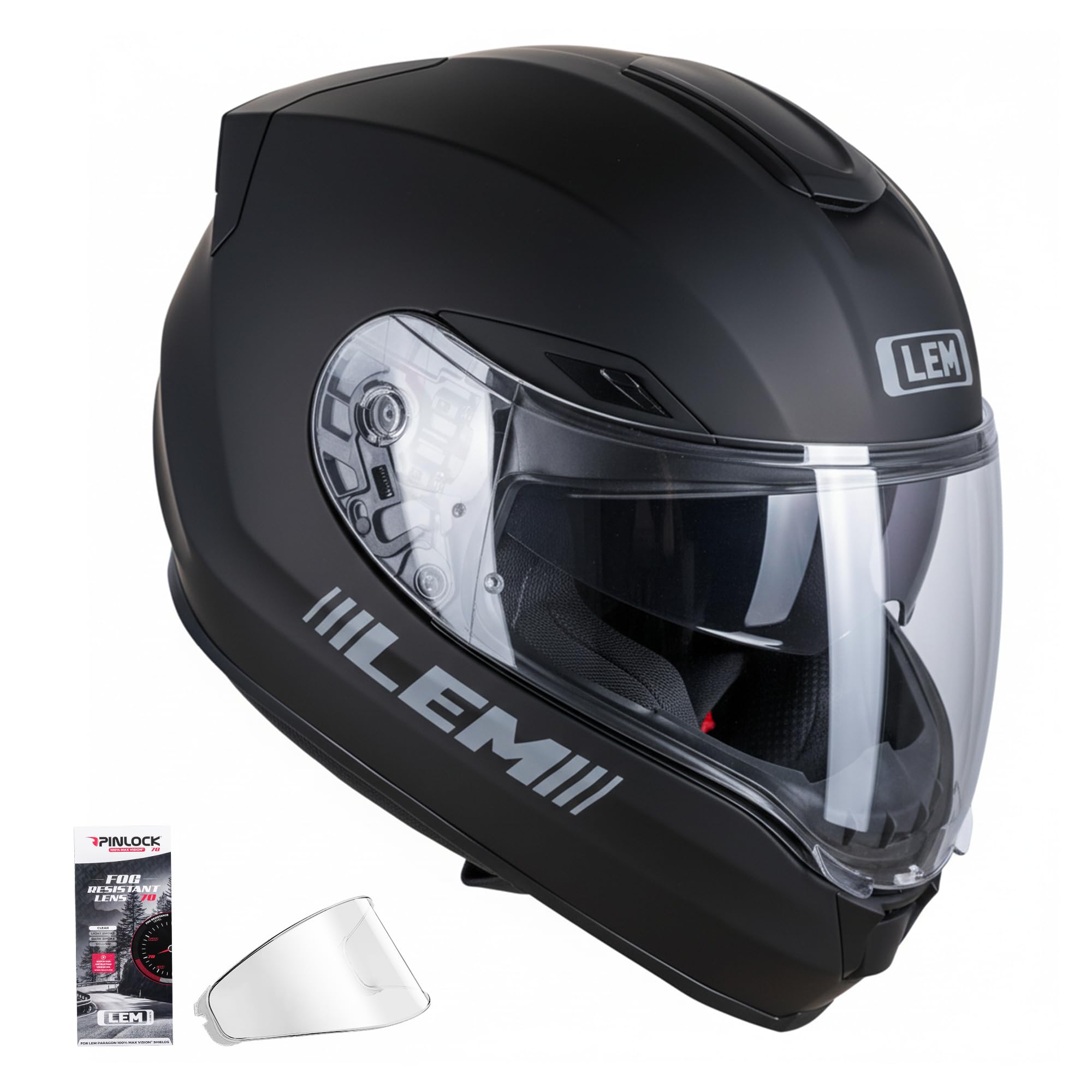 Photo 1 of LEM Motorcycle Helmets Full Face, Helmets for Men DOT Certified, PINLOCK & DVS Dual Vision, Motorcycle Street Bike Helmet for Adults Fiberglass Shell Bluetooth Ready for Cruiser(Matte Black, Size S)