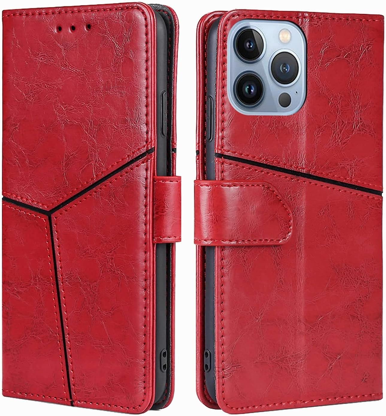 Flip Case for iPhone 14/14 Plus/14 Pro/14 Pro Max, Durable Leather Wallet Stand Phone Cover with Card Holder Magnetic Closure Shockproof TPU Inner Shell (Color : Red, Size : 14Pro)