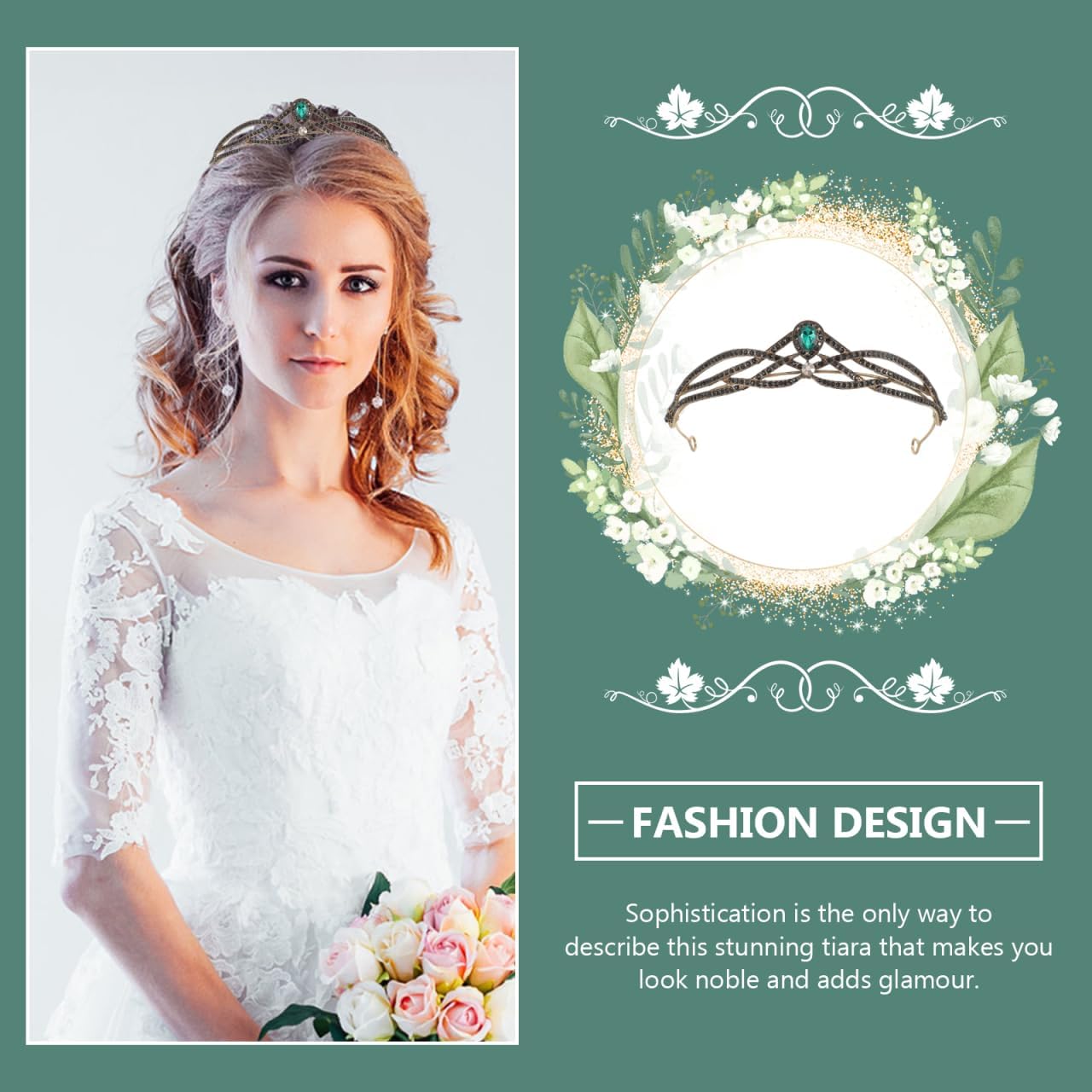 Garneck Retro Green Baroque Crown with Green Jewels for Halloween Wedding Party Decoration Elegant Alloy Crown for Women - Image 7