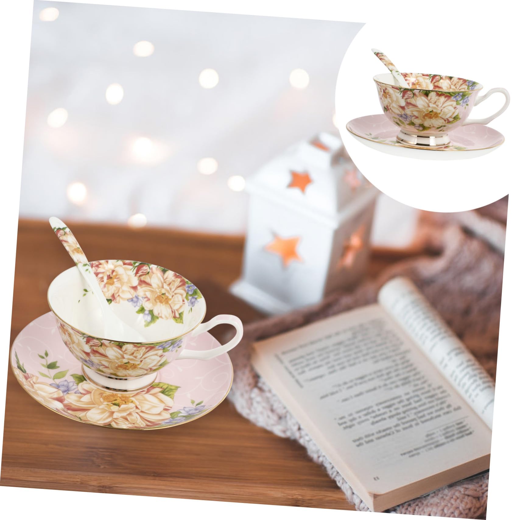 Porzellan Kaffee Und Teetasse Mit Untertasse Löffel Blumenmuster Pink Innen Für Haushalt Büro Café Geschenkset