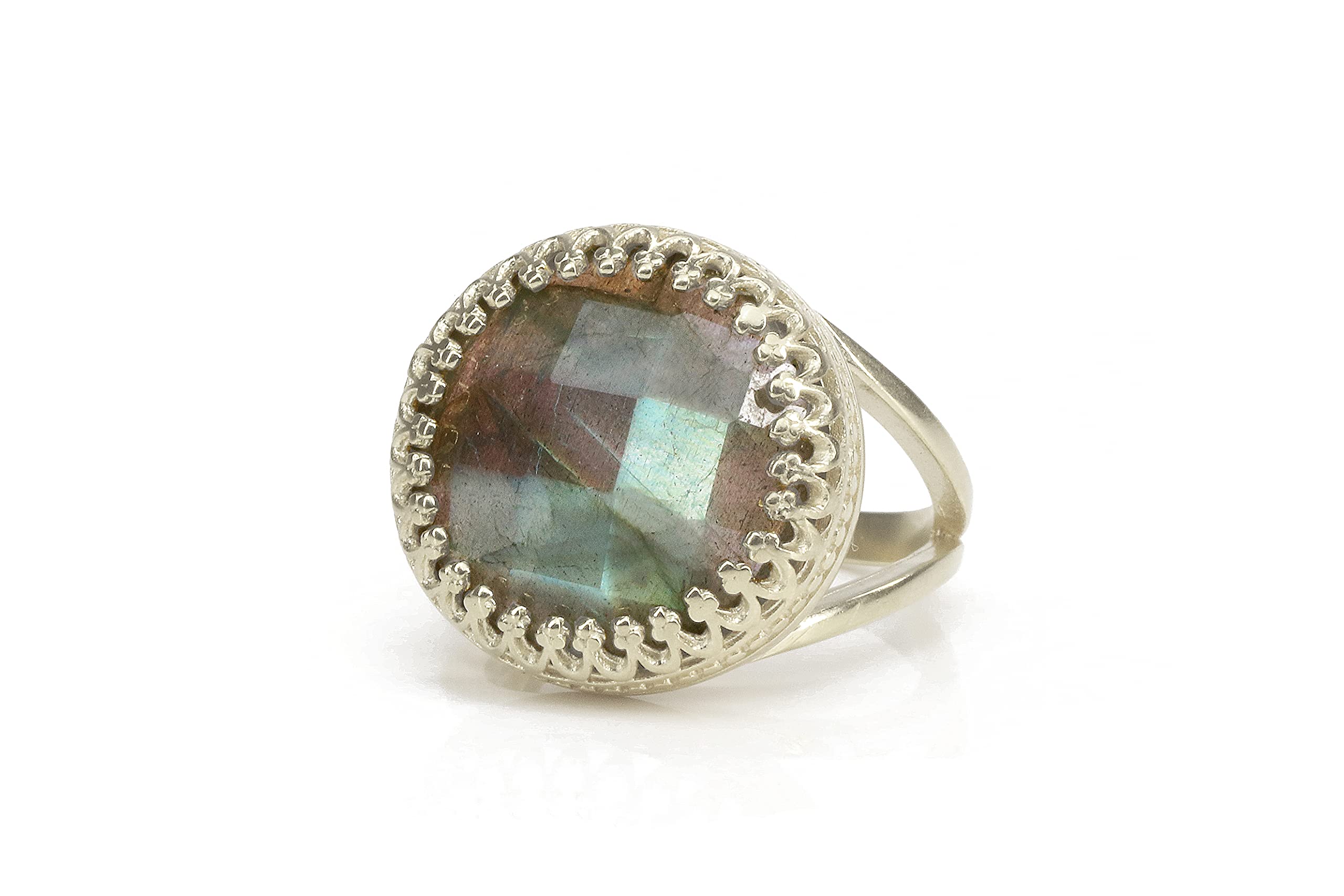 Anemone Gioielli Anelli Pietra Gemma Alla Moda - Anello Labradorite con Oro Riempito Banda 14k - Gioielli Fatti a Mano 14k per Ogni Occasione - Confezione Regalo Gratuita - Incisione Disponibile