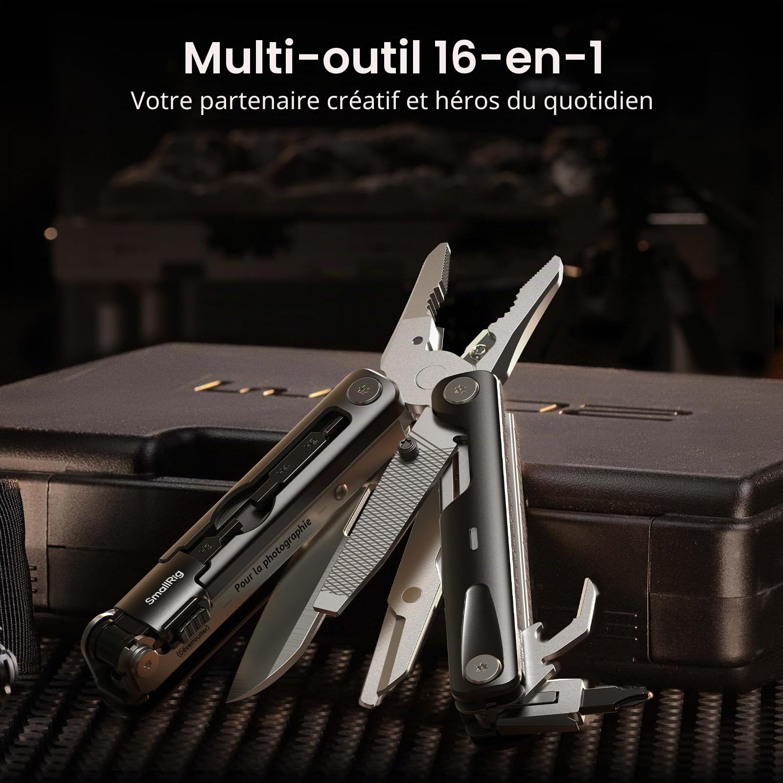 SMALLRIG 16 en 1 Outil Multifonction EDC, Outil Compact en Aluminium avec Pinces, Ciseaux, Tournevis, Clés, Règle, Kit d'Outils Pliable et Portable pour Photographie, et Usage Quotidien - 5294
