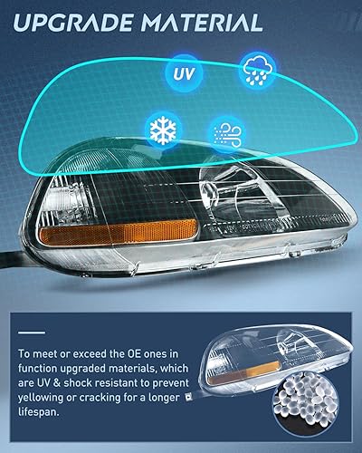 Miniatura 5 de Nilight Conjunto de faros delanteros, faros de repuesto, carcasa negra, reflector ámbar, lente transparente mejorada, para el lado del conductor y