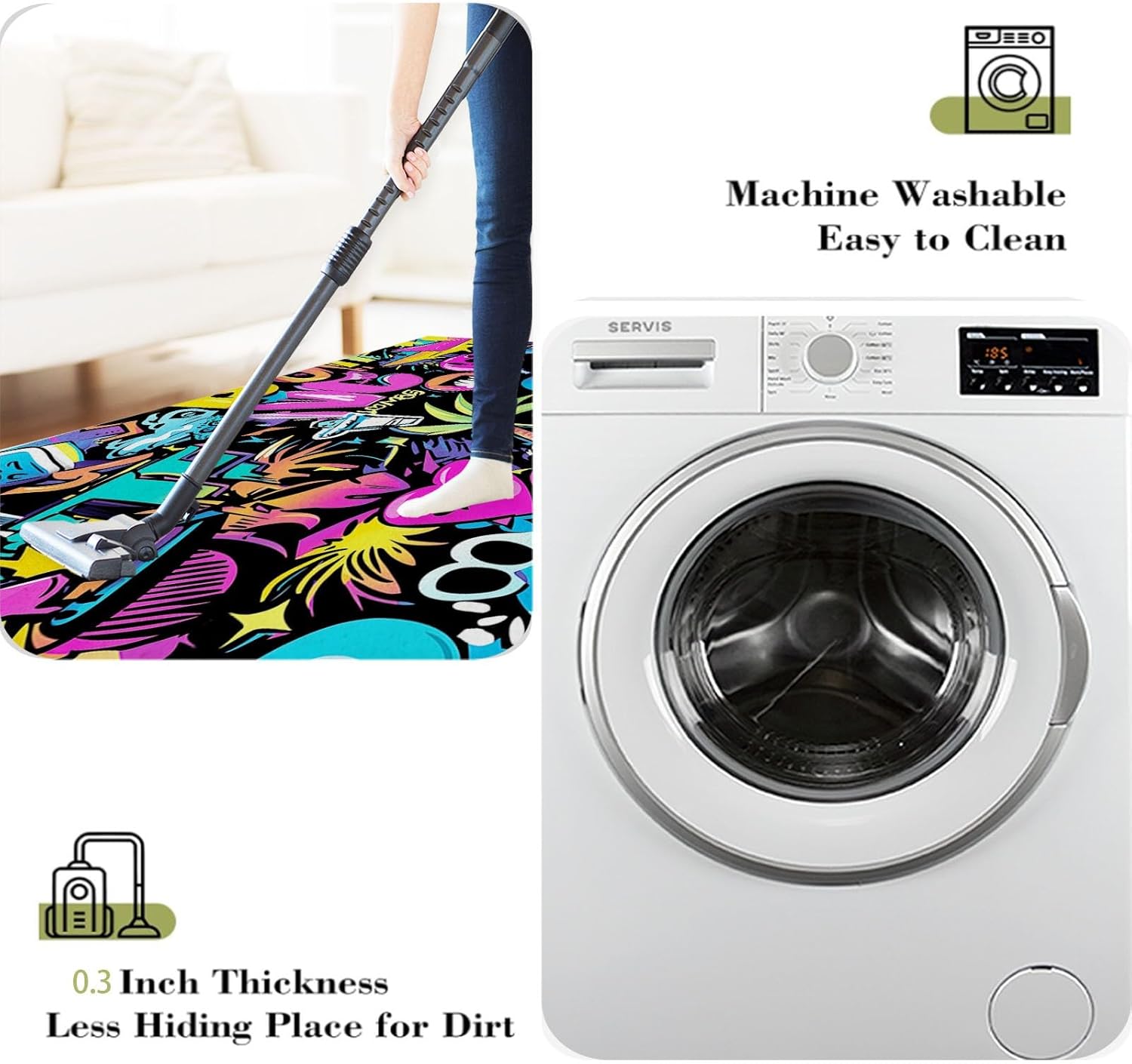 Cartoon Characters Area Rug 3 x 5 ft, Washable Graffiti Rugs - Non-Slip Soft Carpet Stain Resistant High Traffic Carpet for Bedroom Living Room Kitchen Entryway Porch