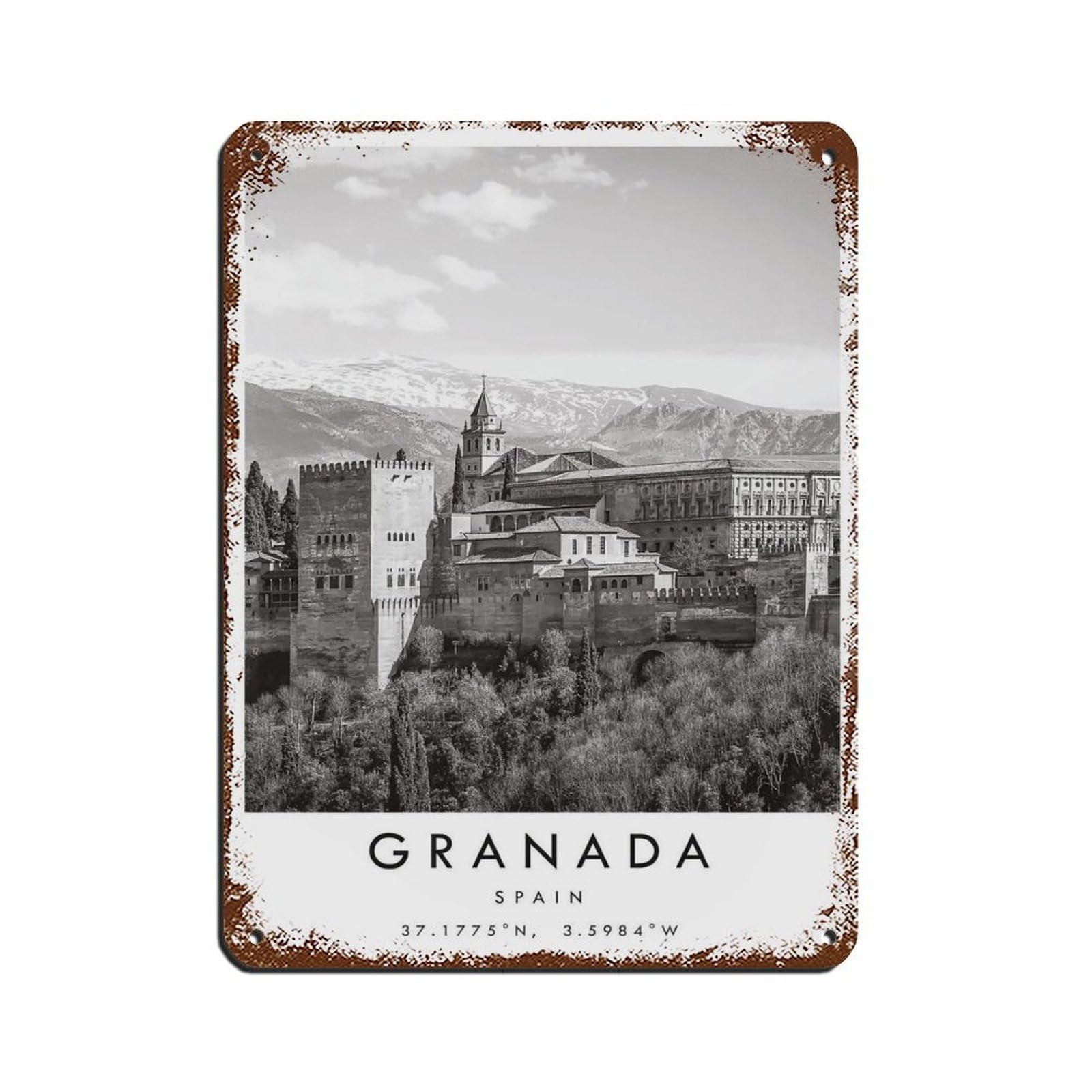 Granada Travel Tin Sign Vintage Metal Pub Club Cafe Bar Home Wall Art Decoration Poster Retro 12x16inch(30x40cm)