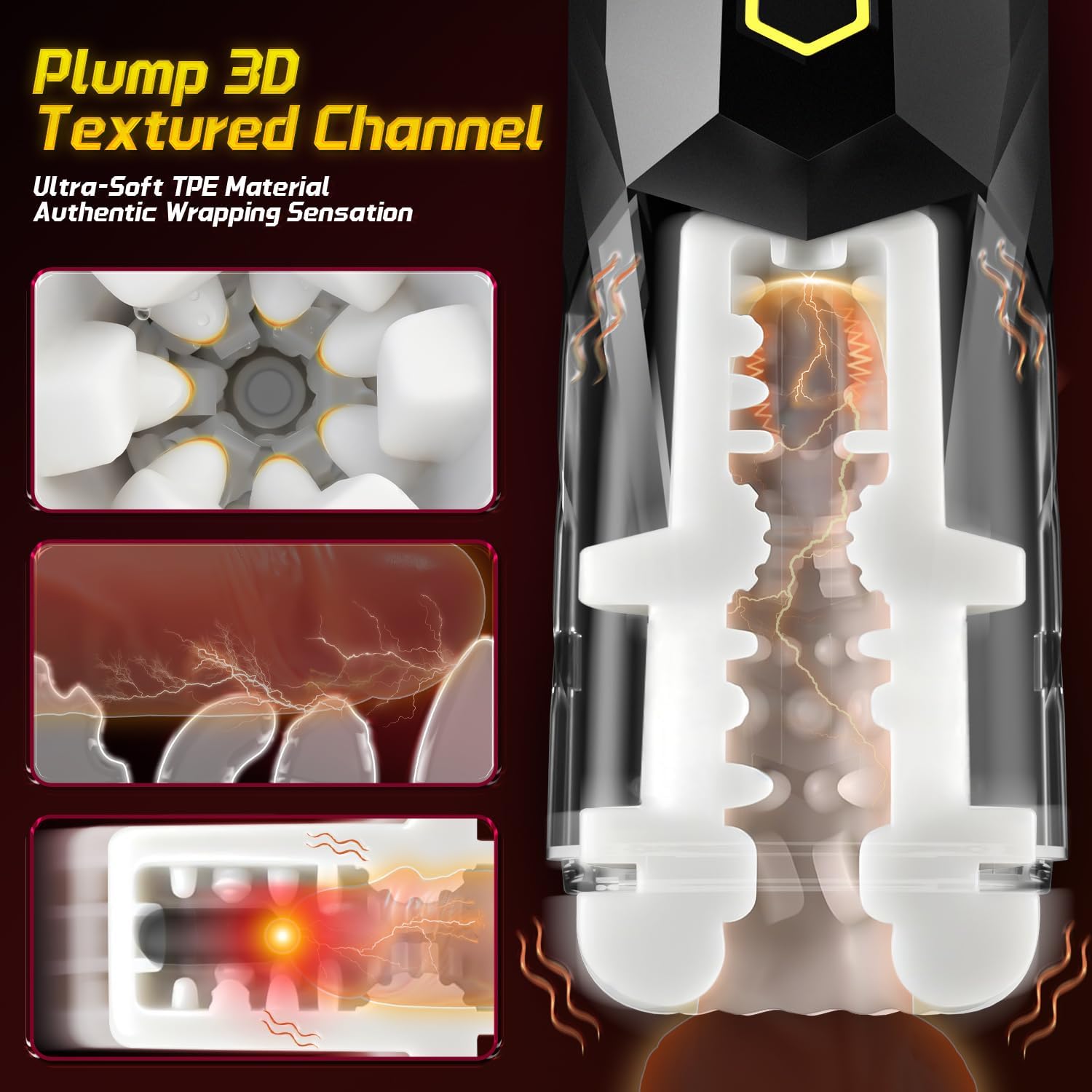 Kingdemer Male Masturbator Pocket Pussy Sex Toys for Men - Adult Men Sex Toy with 9 Vibrating & 10 Thrusting, Flesh Soft 3D Textured Wrapped, Masturbators Light Sex Machine with Full Speed Burst Mode