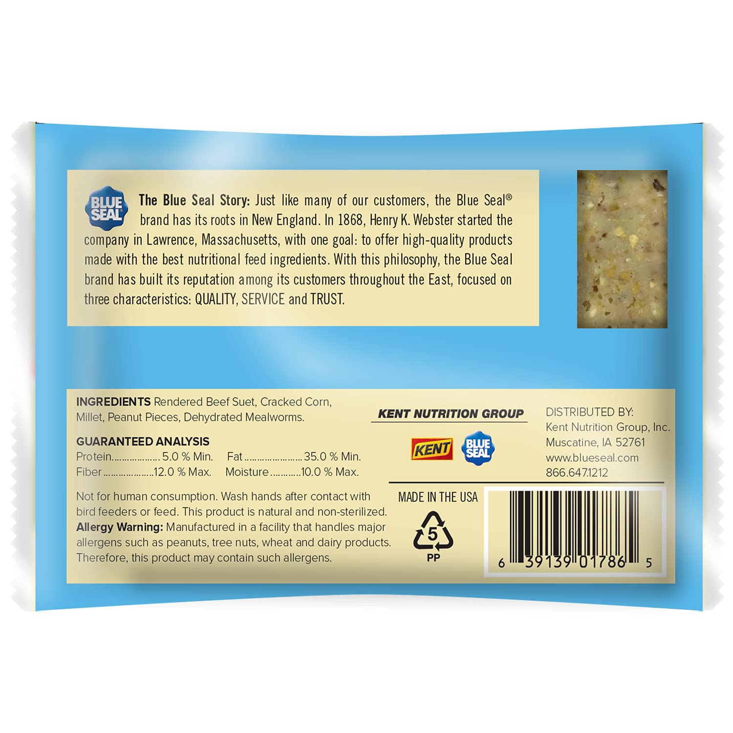 Blue Seal Mealworms & Nuts Suet Cake per uccelli selvatici – No Mess Suet Feed, cibo per picchi, cardinali, Siskins, passeri e altro – 311,8 g Suet Feeder, torta di semi di uccelli (confezione da 12)