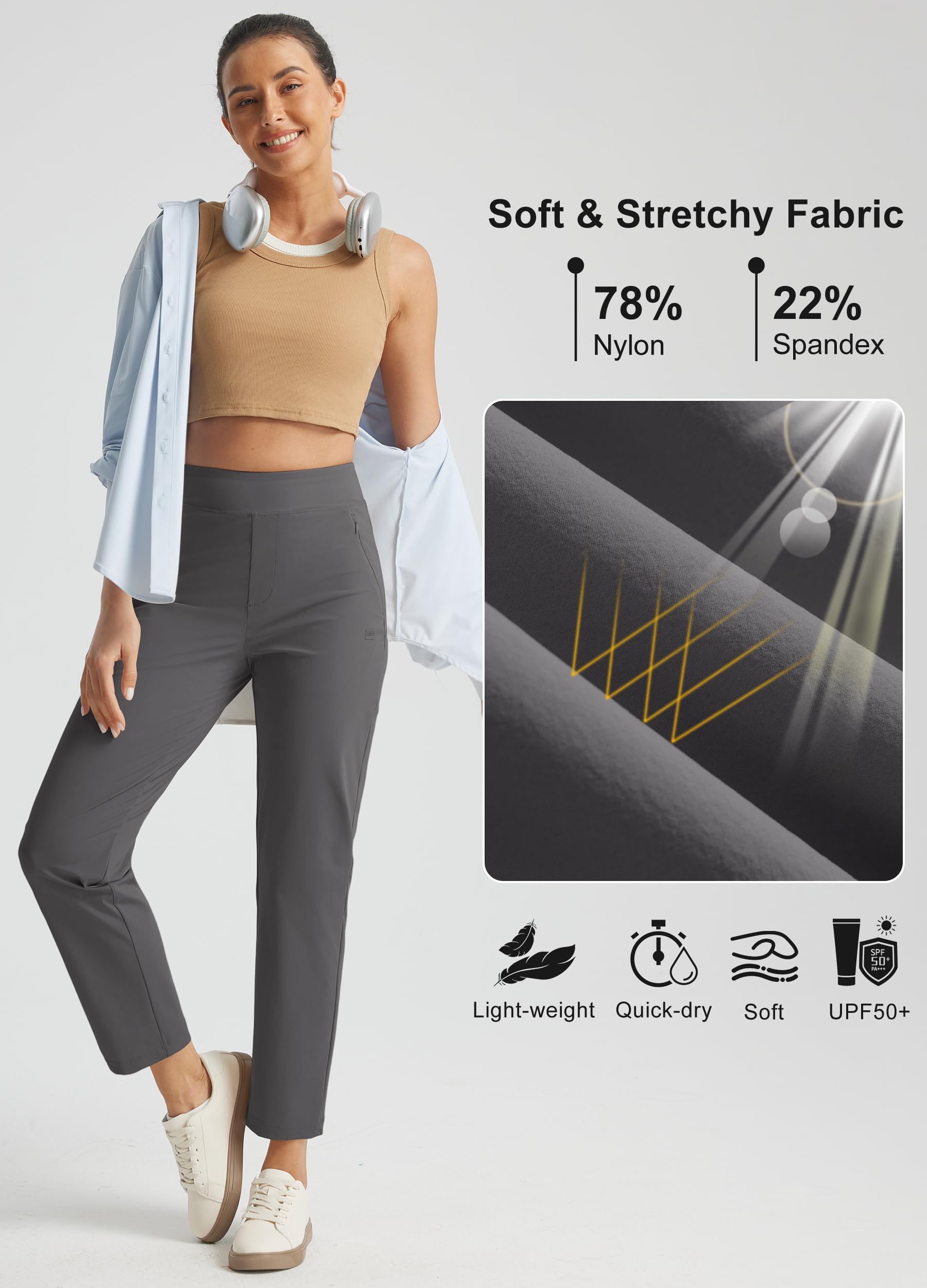 Libin Pantaloni da Golf Donna 7/8, Pantaloni Jogging Leggeri Traspiranti, Pantaloni Estivi Elastici, Modello Casual Ed Elegante con Tasche