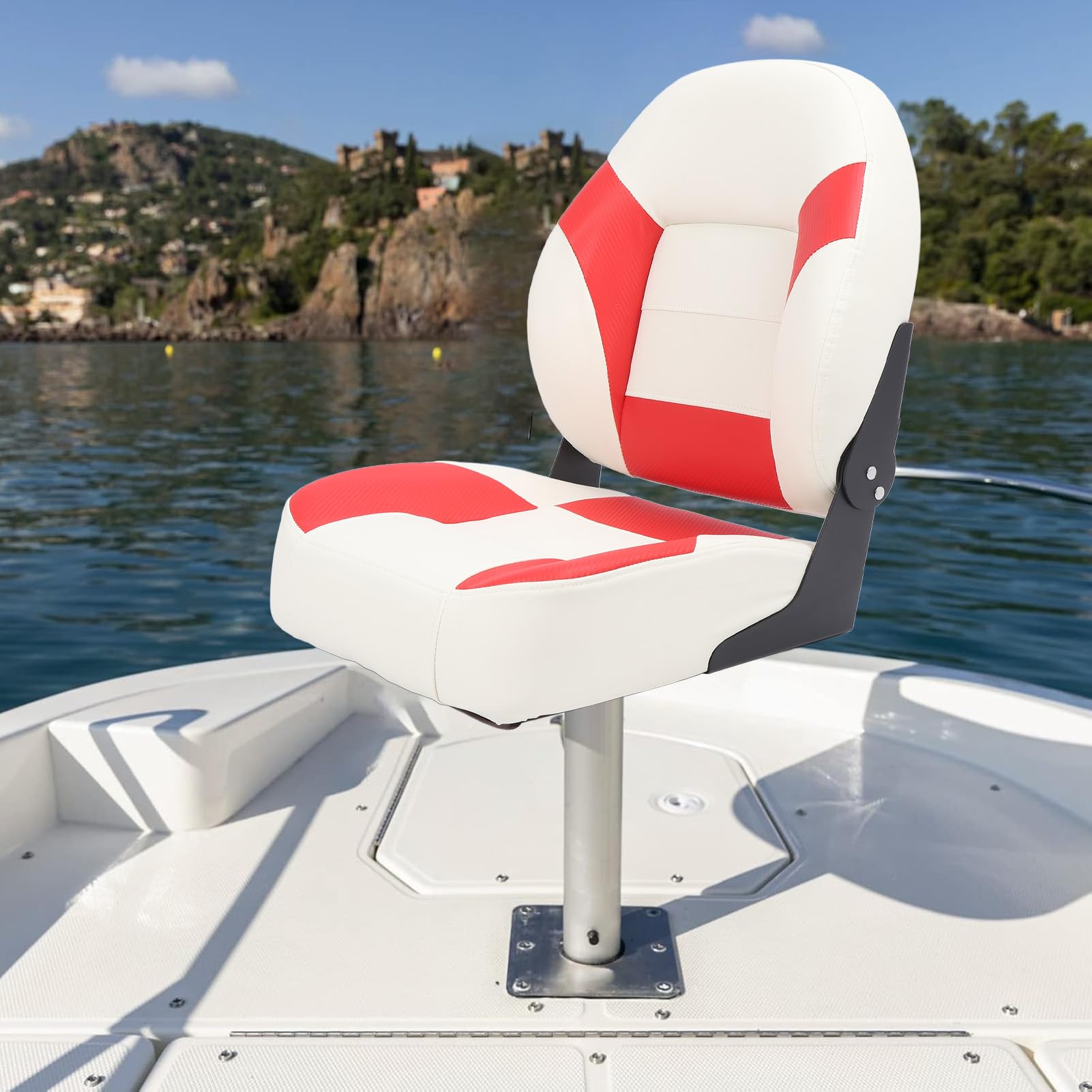 Sedili per barca pieghevoli, confezione da 2 |Sedie Captain con capacità di 250 libbre con schienale |Pelle in PVC resistente all'acqua e al sole |per yacht/barca da pesca/pontone