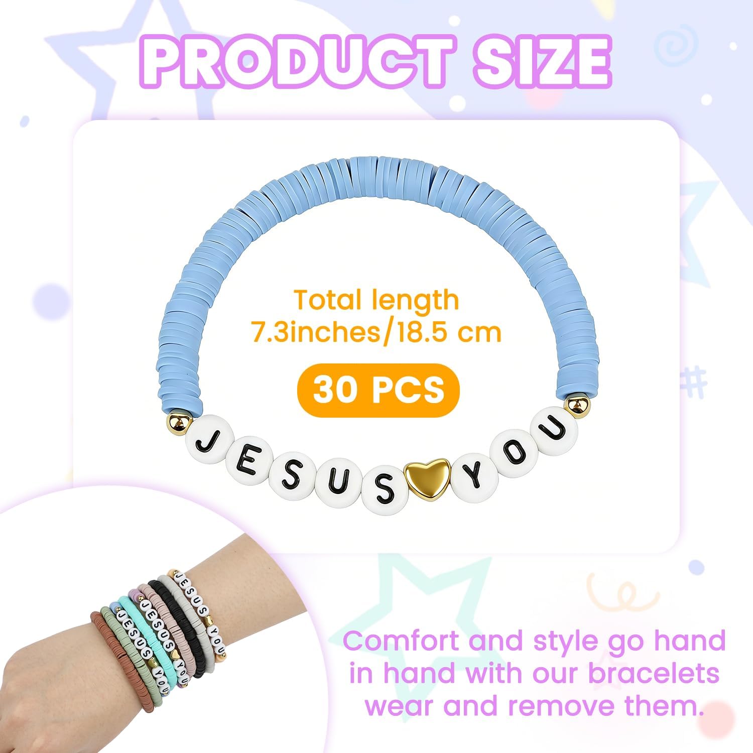 30 Pcs Jesus Loves You Bracelets Bulk Friendship Bracelets Handmade Clay Bead Christian Wristbands for Women Men Colorful Religious Friendship Bracelets Inspirational Reminder Gifts - Image 2