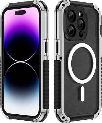 Magnetic for iPhone 14 Pro Max MagSafe Case with Aluminum Frame & 3X Shockproof Bumper & Clear Back, [3X Military Grade Drop Protection], Protective Phone Case iPhone 14 Pro Max