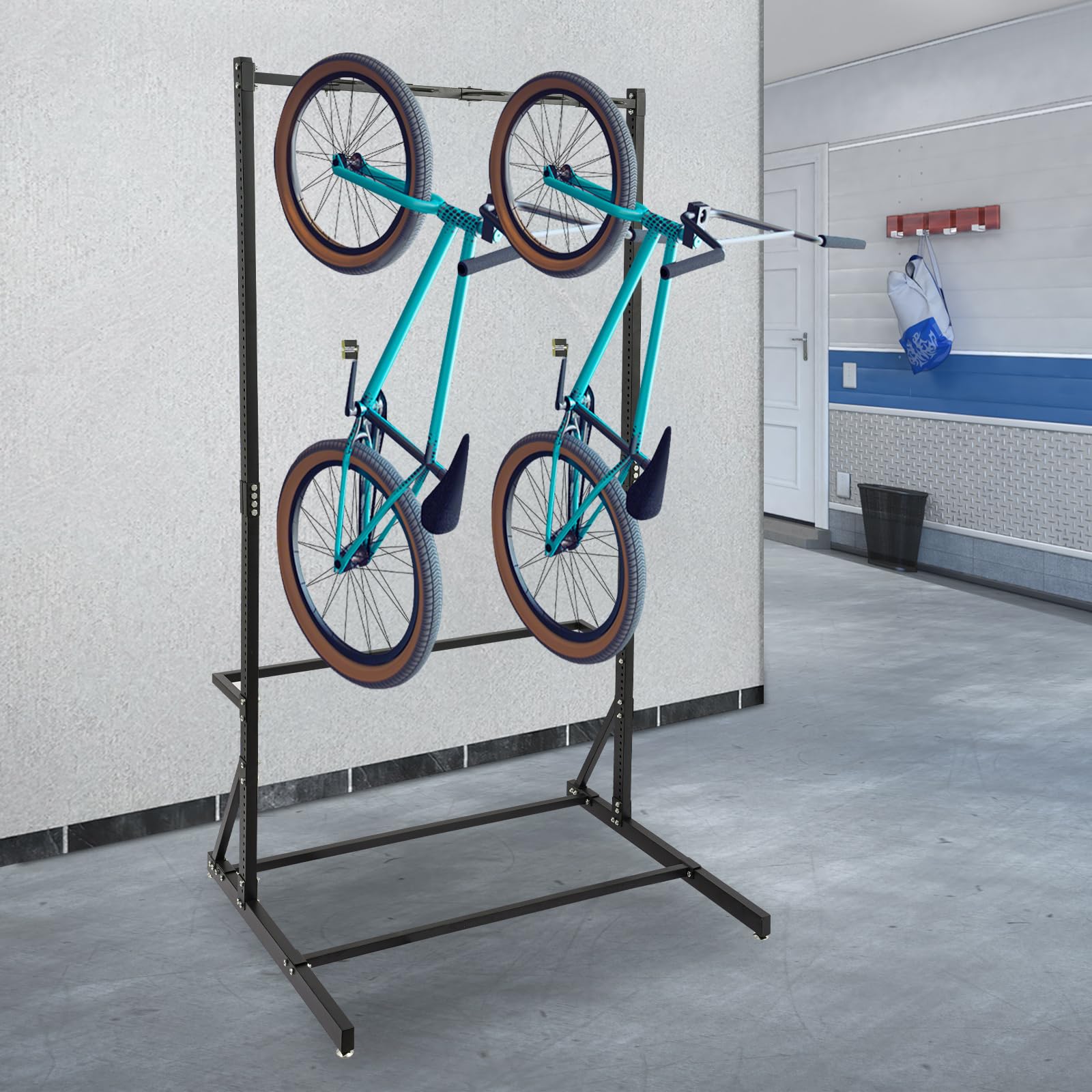 Uchwyt do przechowywania rowerów, 5 haczyków, wolnostojący organizer rowerowy, żelazo, PCW, pionowy uchwyt rowerowy do garażu, piwnicy, warsztatów rowerowych, maks. obciążenie: 150 kg