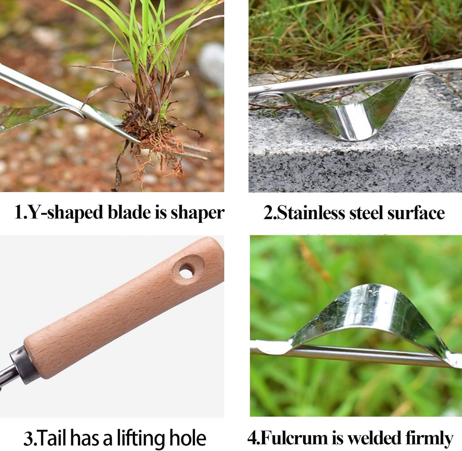 Désherbeur Manuel HOIDOKLY – Manche Bois, Lame En Acier Inoxydable En V, Pour Arracher Racines Profondes, Jardinage