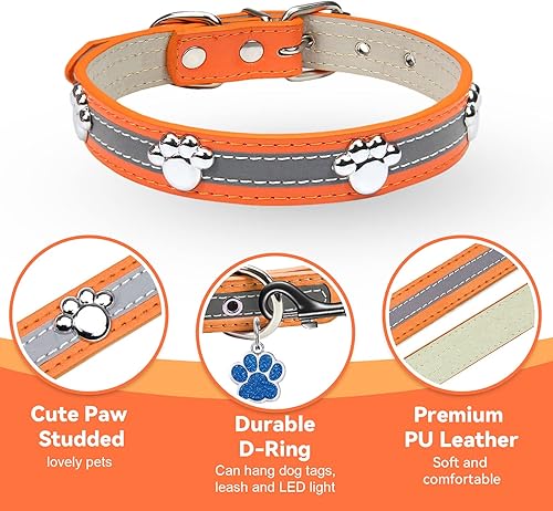 Miniatura 4 de PETCARE Collar reflectante para perro con lindo remache de pata tachonado, divertido collar ajustable de piel sintética suave para cachorros