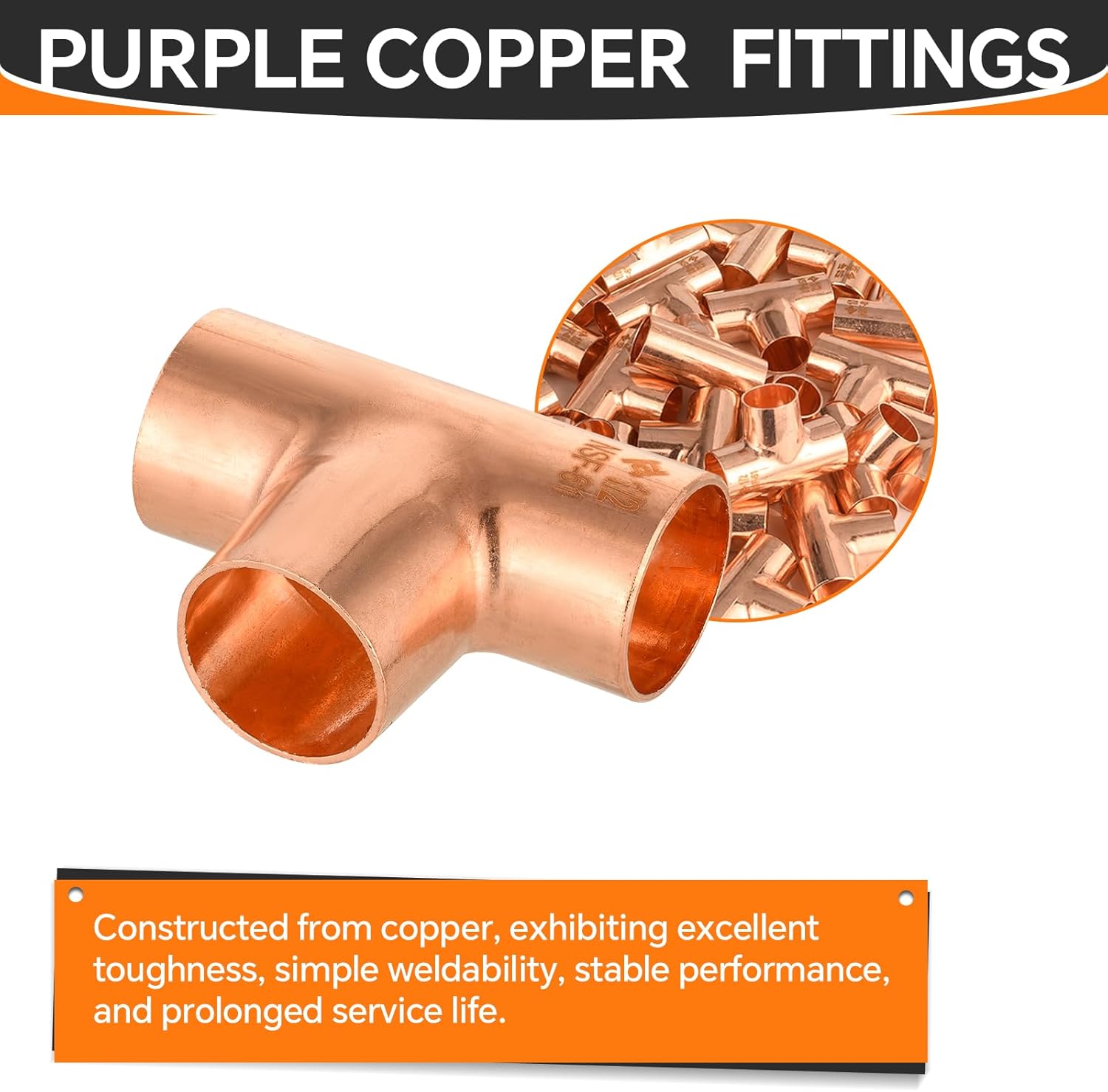 30-Pack HeSun Copper Fittings, 1/2"X1/2"X1/2" Copper Tee, C x C x C with Sweat Solder Connection(COPPER010)