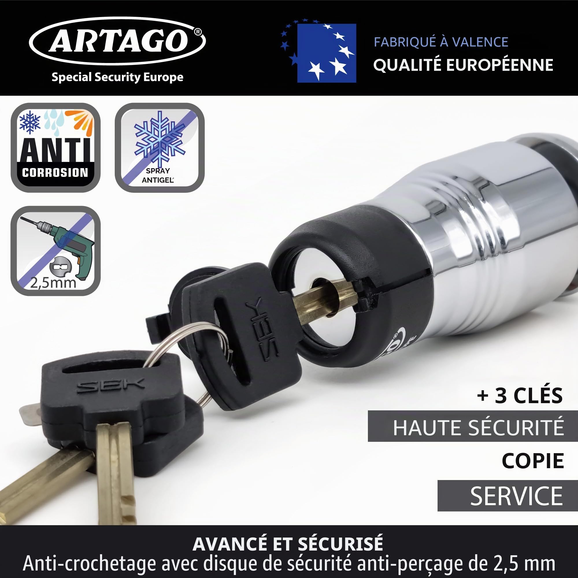 Artago 562-I Bloque Disque Moto Haut de Gamme + Support de Transport Inclus, Verrouillage à 4 Billes en Acier, Chromé, Serrure de Protection Haute Sécurité, Antivol Bloc Frein Roue pour Scooter, Moto