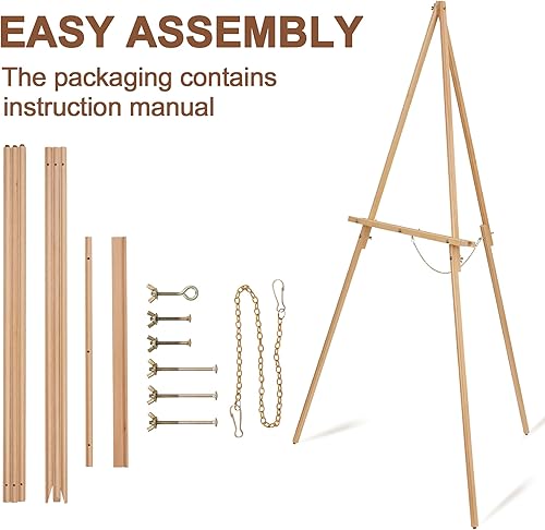 Miniatura 6 de STARHOO Caballete de madera para cartel de boda, póster de 63 pulgadas, caballete de madera de haya para piso, caballete de pintura ajustable para
