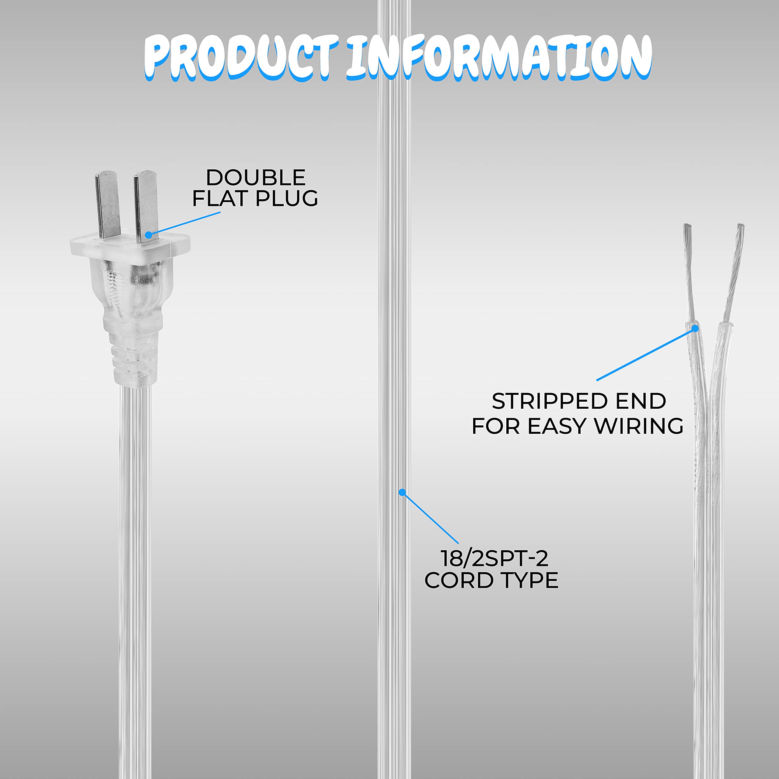 OhLectric Lighting OL-39254 - Juego de cables de luz plateados, extensión de cable de luz de dos puntas, 18-2 SPT, 2 extremos de cable de tira divididos, acabado plateado decorativo, cables