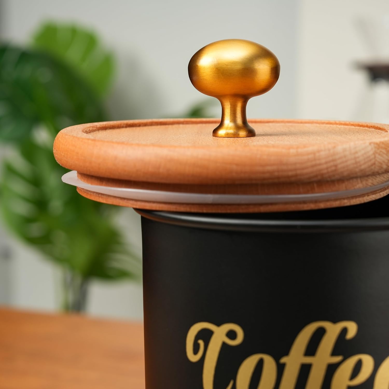 Airtight Coffee Canister, 1.2 lb Large Black Coffee Bean Storage Container, 5 x 8 inch Countertop Container for Coffee Grounds, Cafe Jar Cafe Holder (Black)
