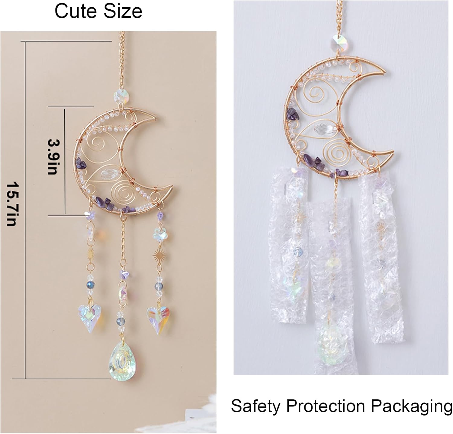 TUOKING Crystal Moon Suncatchers for Window Hanging Natural Healing Stones Wind Chimes Sun Catcher Rainbow Maker Good Luck Gifts Decor for Home Garden - Image 2