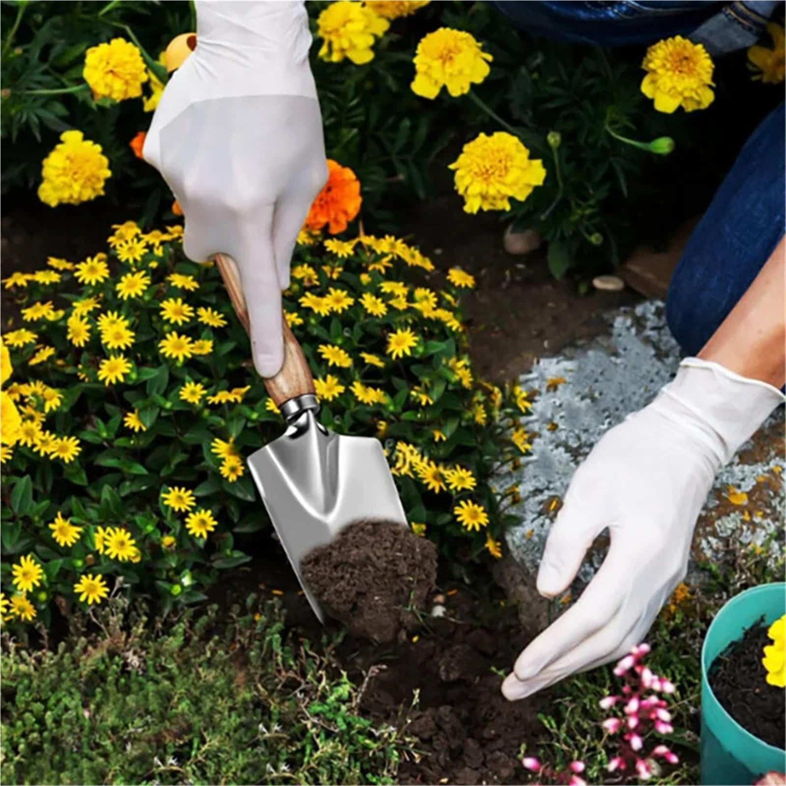 Handgabel Gartenwerkzeug-Set: Schaufel for Graben, Gartenkelle for Rasenmähen, Spaten aus Edelstahl mit Holzgriff for, Jäten und Pflanzen