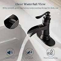 Vista 5 de Grifo de baño de bronce aceitado, montaje en cubierta de un solo agujero, diseño de boquilla de cascada, hecho de latón macizo, accesorios completos