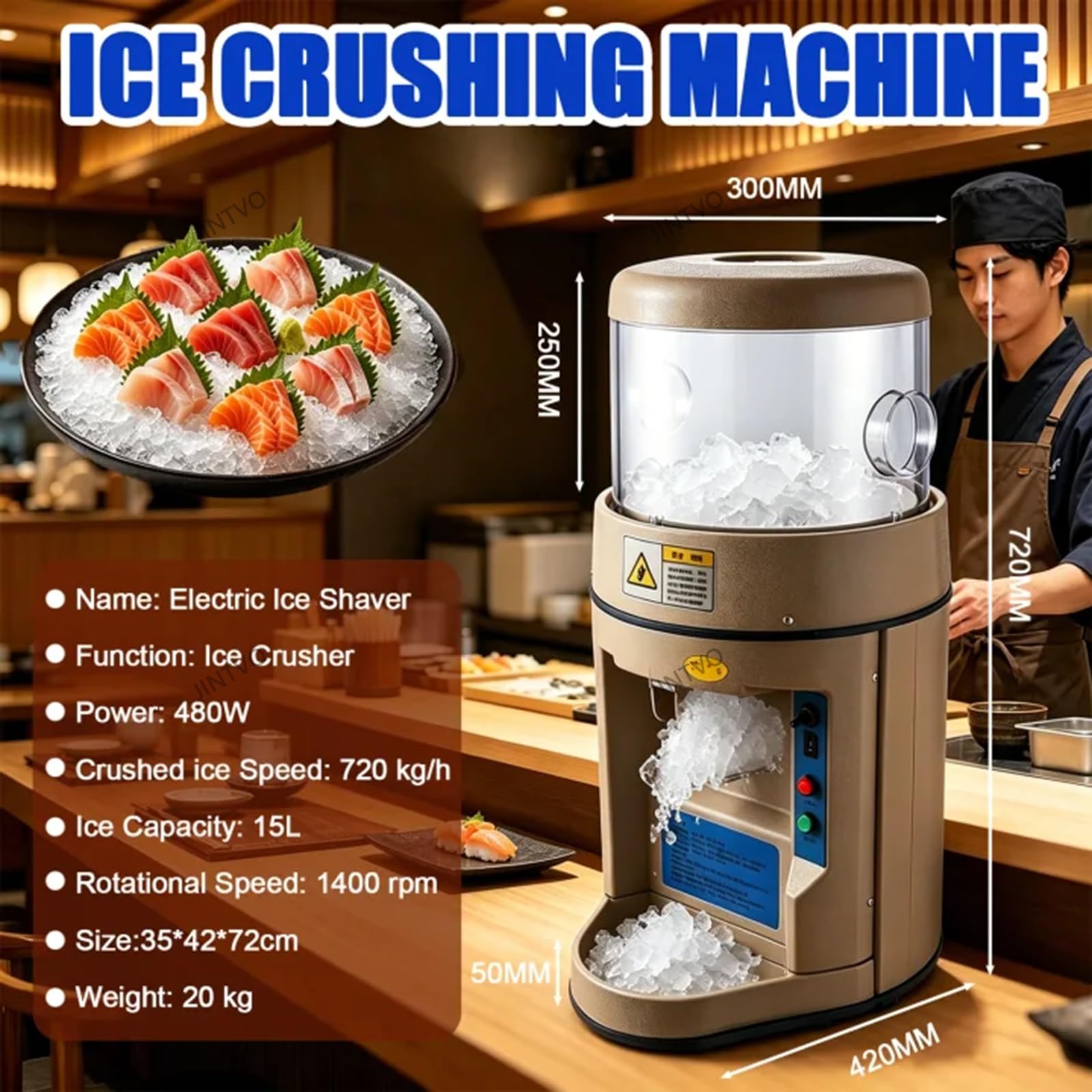 Macchina Professionale Da 480 W Per Ghiaccio Tritato, Regolazione Precisa Della Consistenza, Arresto Di Emergenza; Ideale Per Gelaterie, Pasticcerie E Cocktail Bar