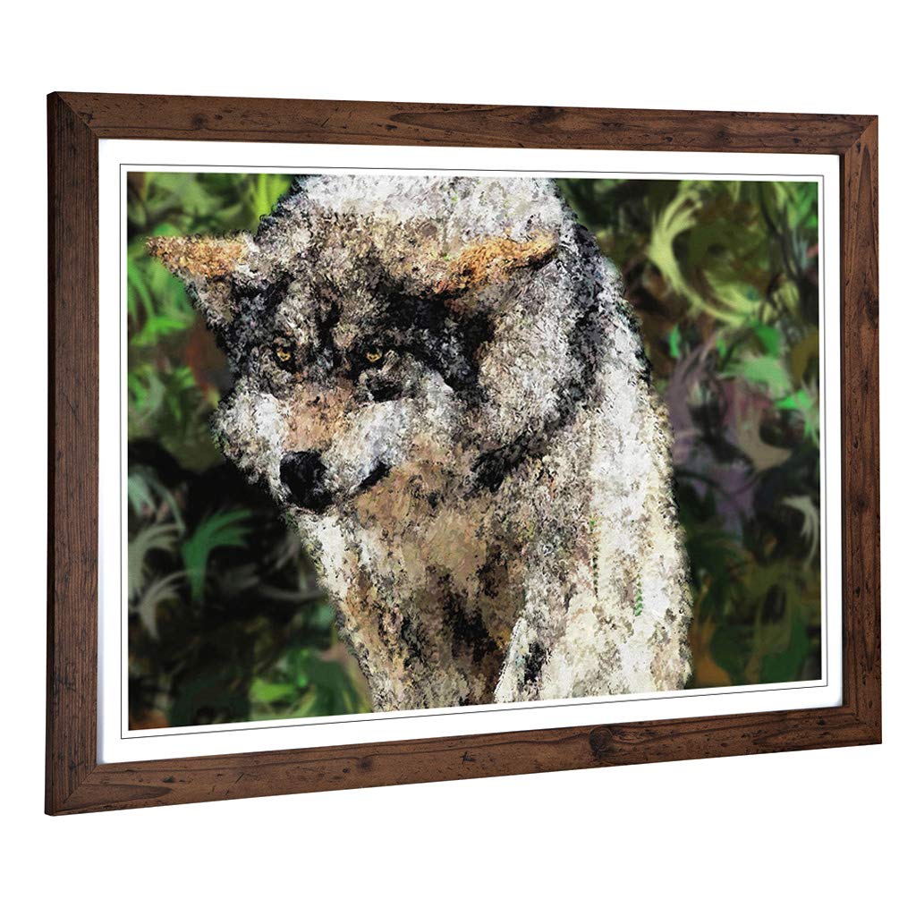 Big Box Art Framed Print of Abstract Wolf (4) Design | Wall Art Picture | Home Decor for Kitchen, Living, Dining Room, Lounge, Bedroom, Hallway, Office, Walnut, A2 / 24.5x18 Inch / 62x45cm