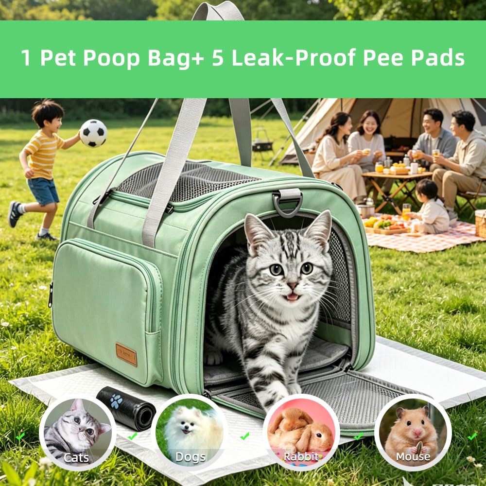 Sac de transport souple pour chien avec 1 sac à déjections canines et 5 tapis hygiéniques, approuvé par les compagnies aériennes pour petits chiens/chats (41,9 x 27,9 x 27,9 cm (L x l x H), idéal pour