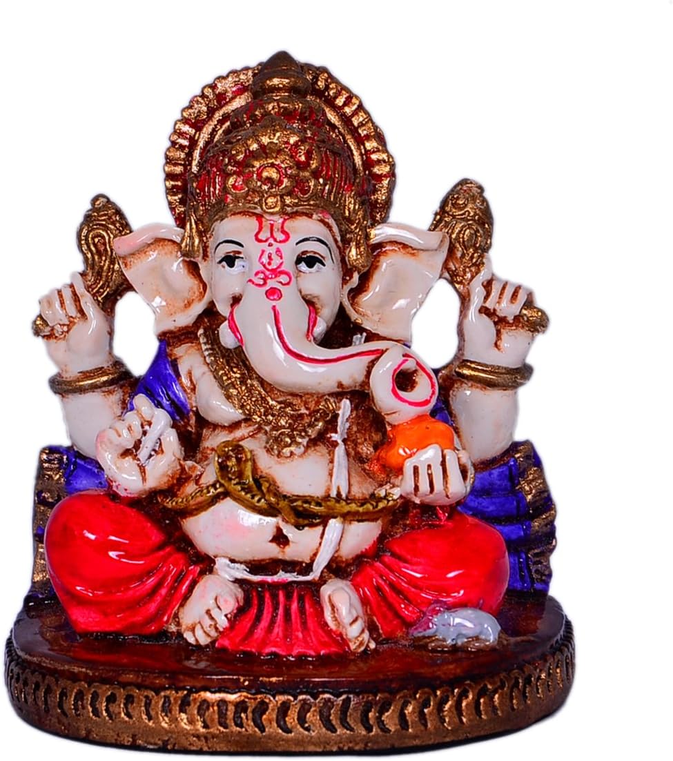 Purpledip Polyresin Idol Lord Ganesha: Colourful Statue for Home Temple (10426)