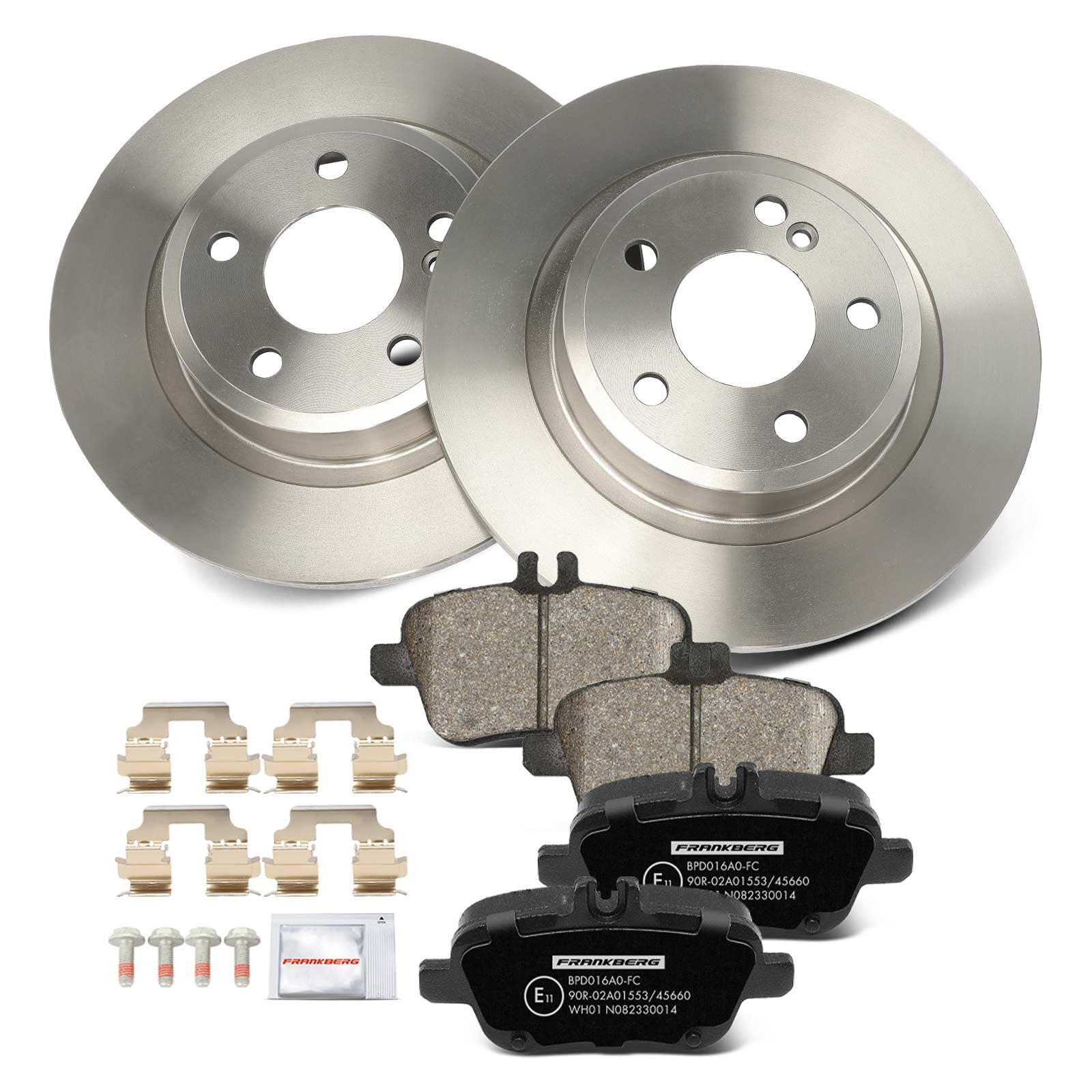 Frankberg 2 discos de freno + 4 pastillas de freno para eje trasero compatible con Clase A W176 A200 A220 A250 2012-2018 Clase B W242 W246 B200 B220 B250 2012-2018 Replace# 006420 8020