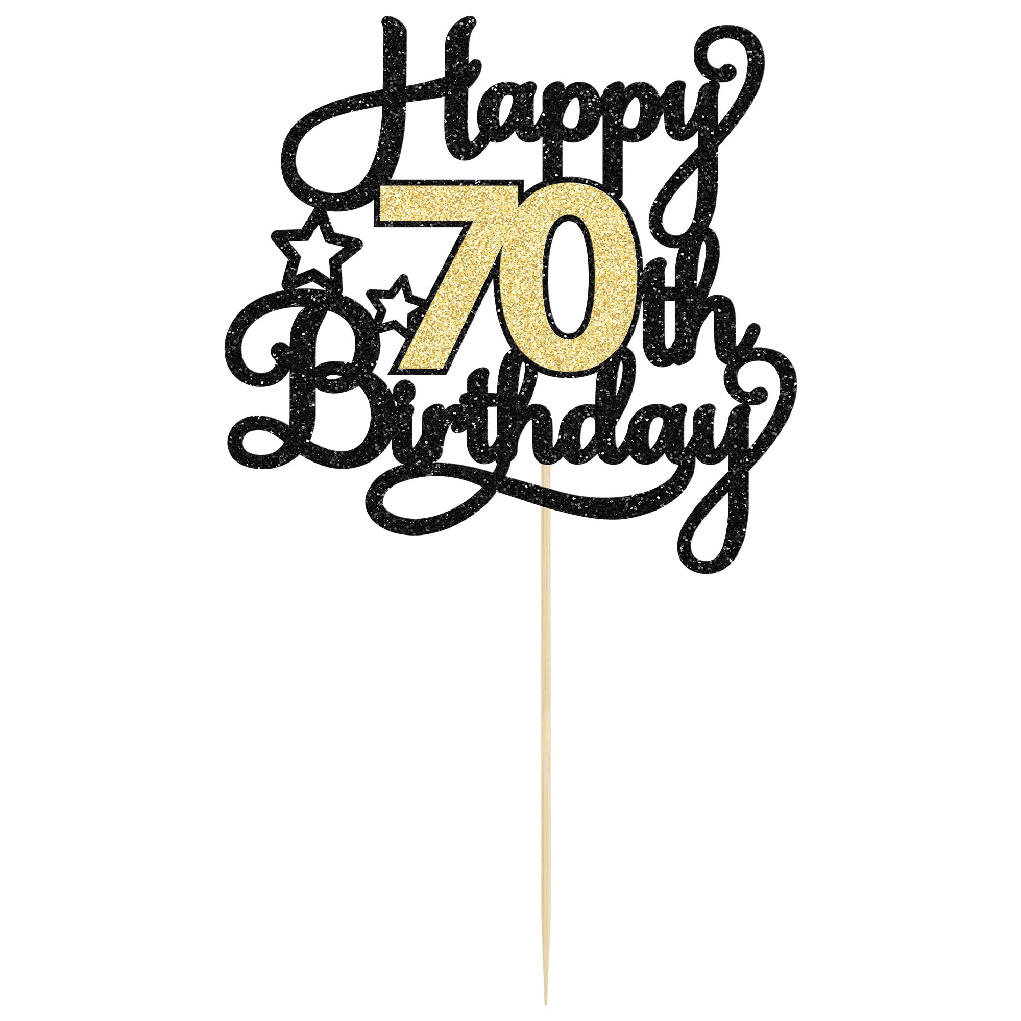 1 Stück Happy 70th Birthday Cake Topper Glitter Cheers to 70 Years Cake Topper 70 Fabulous Cake Decoration for Happy 70th Birthday Anniversary Party Cake Decorations Supplies Black Gold