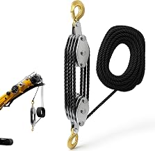 Block and Tackle Pulley System - 4400LB Rope Hoist | Heavy Duty Steel Wheel with 20m Cord for Garage or Warehouse Lifting and Moving Objects