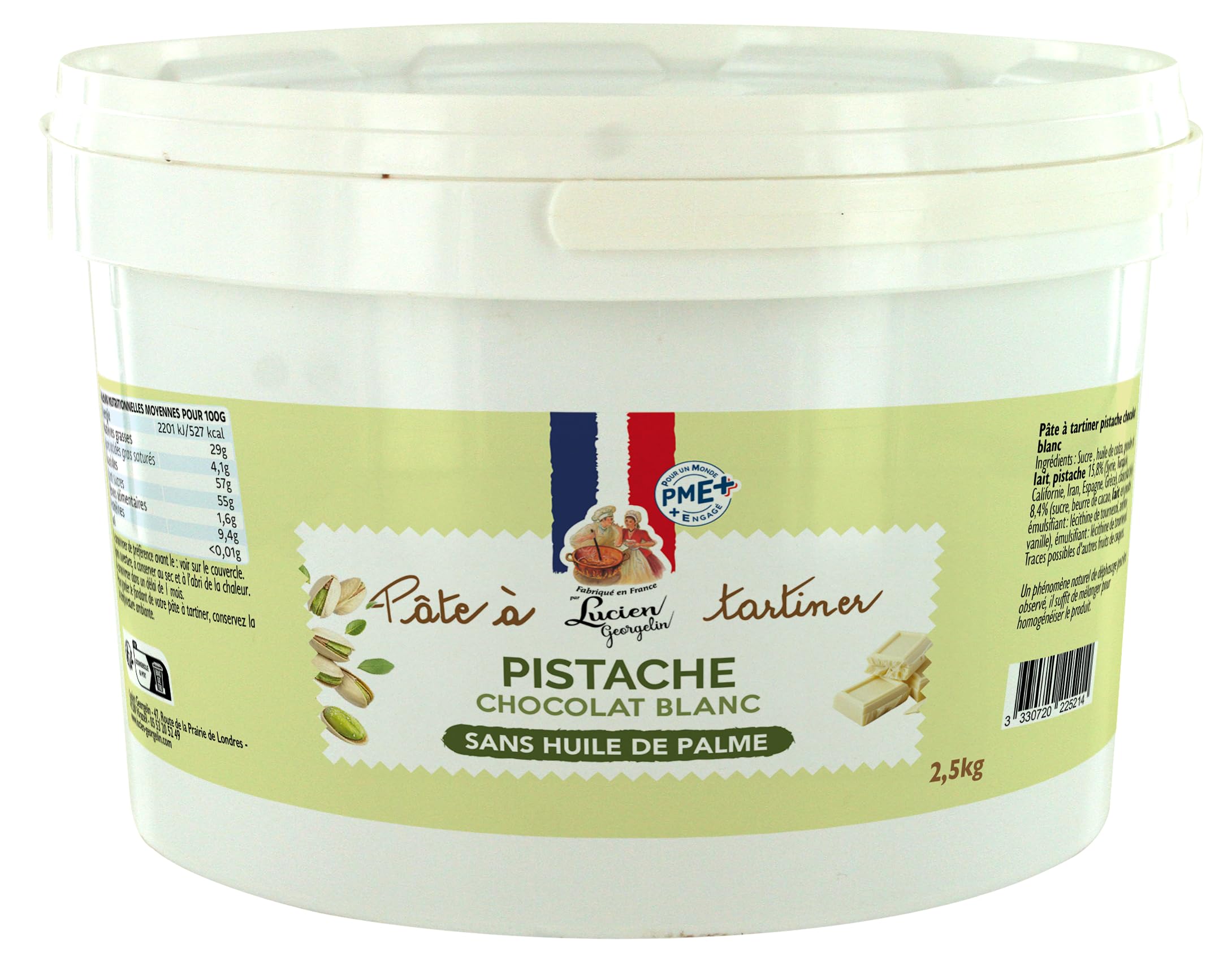 Pâte à tartiner Pistache et chocolat blanc Lucien Georgelin 2,5kg
