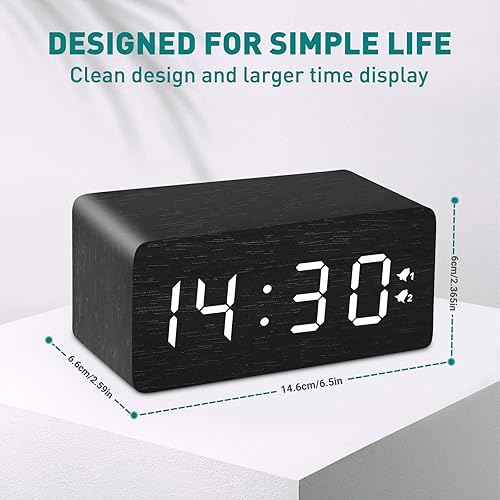Miniatura 7 de Tokodos Reloj despertador digital de madera con carga inalámbrica y cargador USB, atenuador continuo, alarma dual, repetición de 9 minutos, cargador