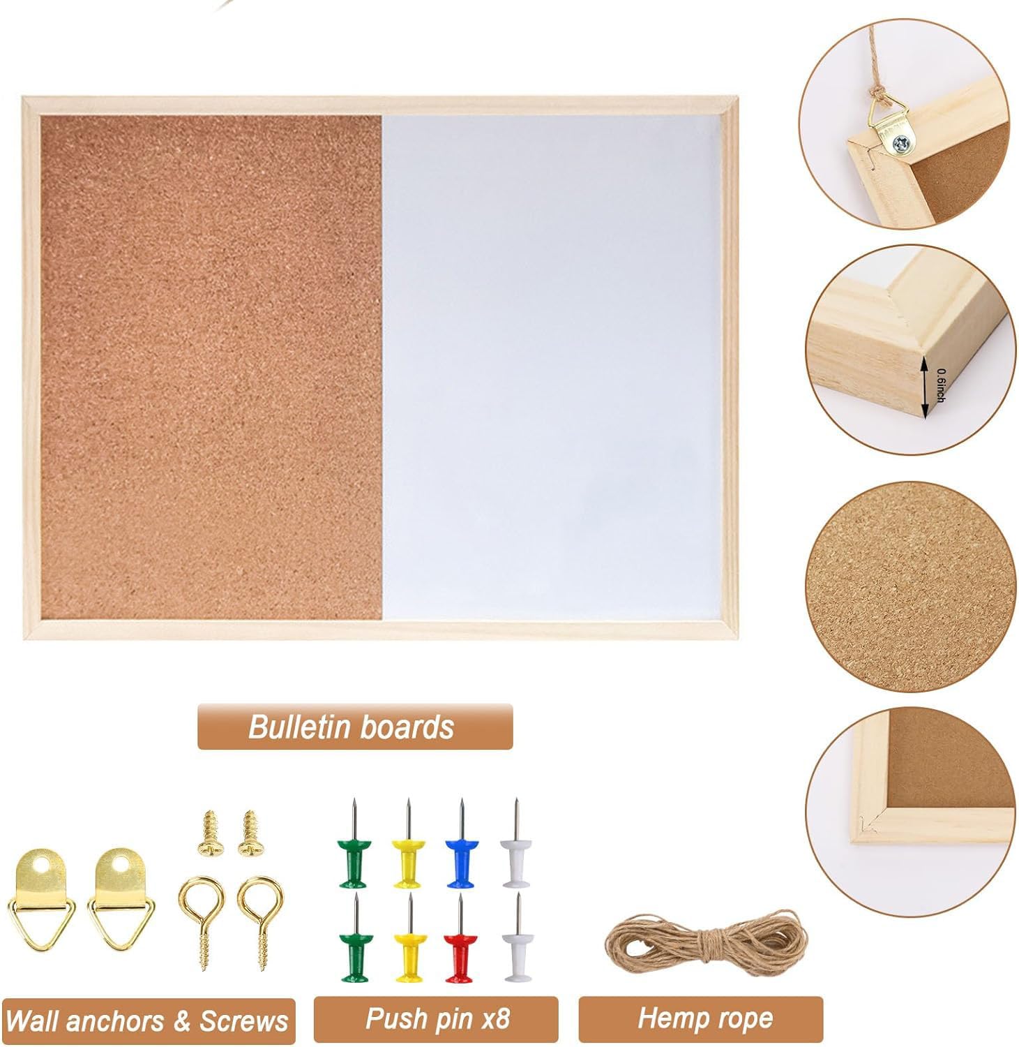 White Dry Erase Cork Board Combo - Magnetic Board 12 x 16 inch Decorative Bulletin Board Dry Erase Board for Wall with Marker Push Pin for Home Office - Image 2