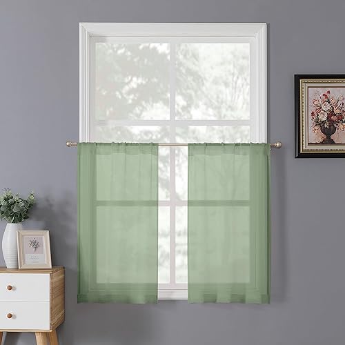 Miniatura 148 de Tollpiz Cortinas traslúcidas de lino con textura para sala de estar, cortinas traslúcidas filtrantes de luz con bolsillo para barra, cortinas