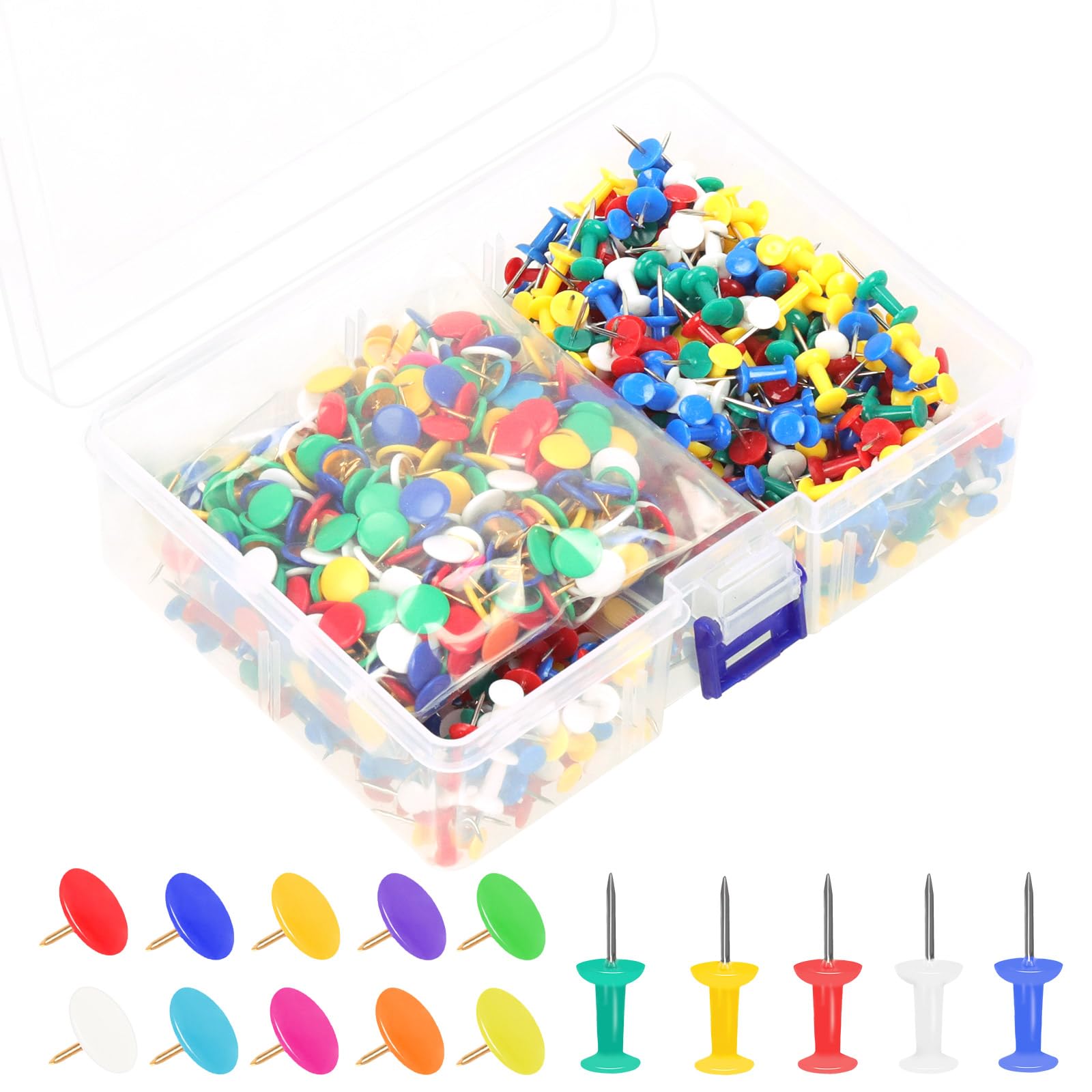 Mardatt 600PCS Colorful Vinyl-Coated Thumbtacks Push Pins Tacks, Plastic Head Flat Thumb Tacks and Colored Map Push Pins Kit Hanging Tack for Home School Office Personal Use Daily DIY