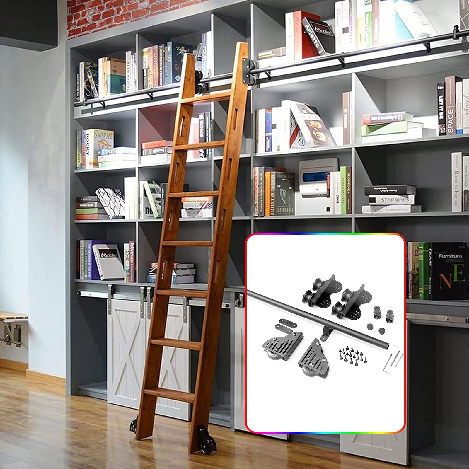 Kit de riel de biblioteca rodante ASXCAQ negro de 3.3 a 20 pies para suelo