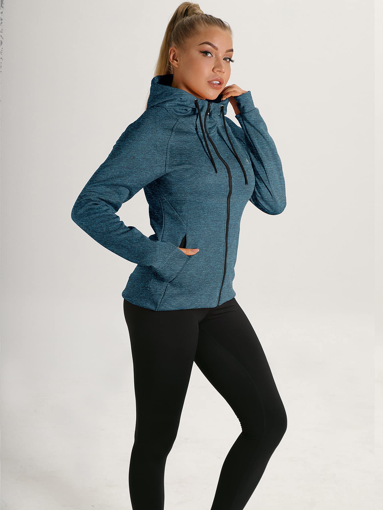 icyzone Veste de Sport pour Femme - Sweat à Capuche Poignets élastiques avec Trous de Pouce pour l’Exercice, la Gym et Autres Sports - 4