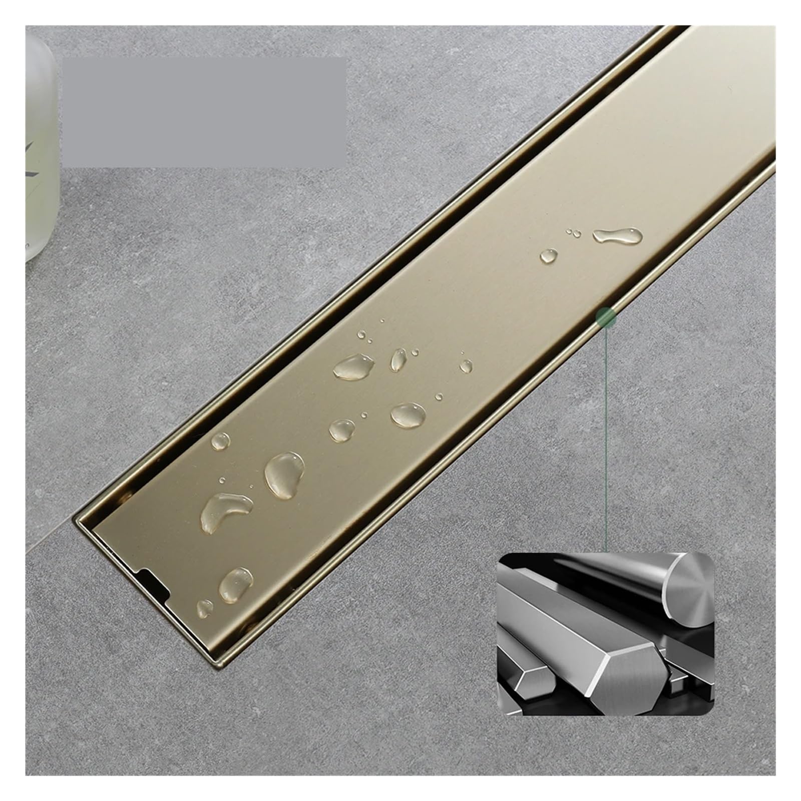 Desagüe Lineal para Ducha Accesorios de baño Oro Pulido, Drenaje Suelo, Ducha Lineal, Inserto azulejo Acero Inoxidable 304, 60/80/90CM(Brushed Gold 1000mm)