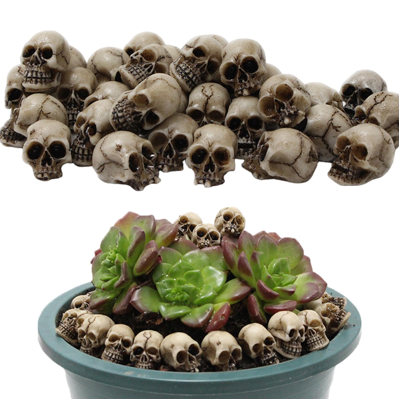 Comebachome 20PCS Resin Mini Skulls, Small Skeleton Head for Vase Filler Dollhouse Table Decor