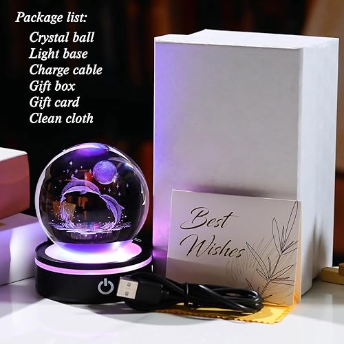 Miniatura 6 de YWHL Bola de figura de delfín de cristal 3.14 pulgadas, regalos de delfines para mujeres y hombres, estatua coleccionable de cristal para decoración