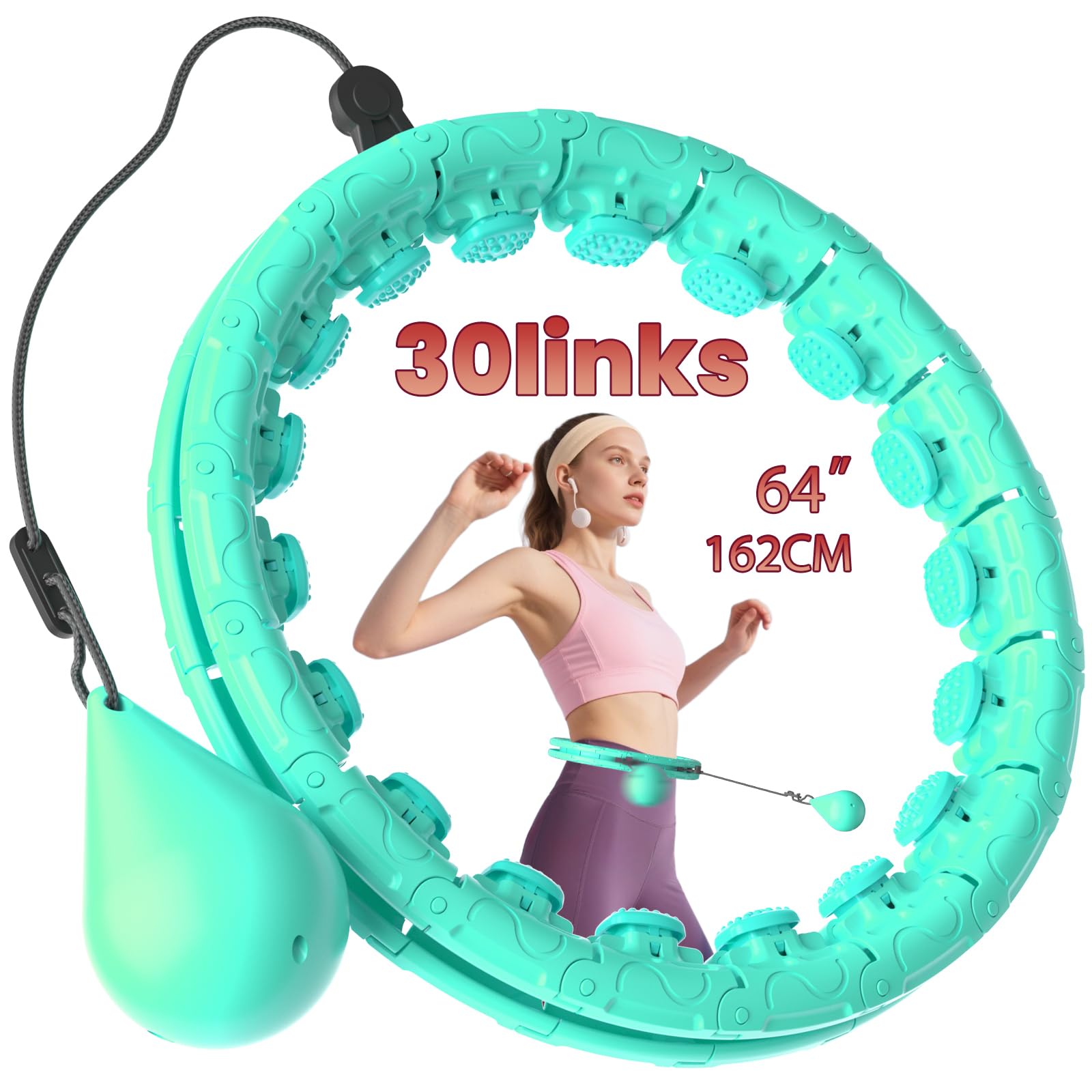 Weighted Infinity Exercise Hoop - 64in 30 Links Smart Hoop for Adult Weight Loss Plus Size Low-Impact Fitness