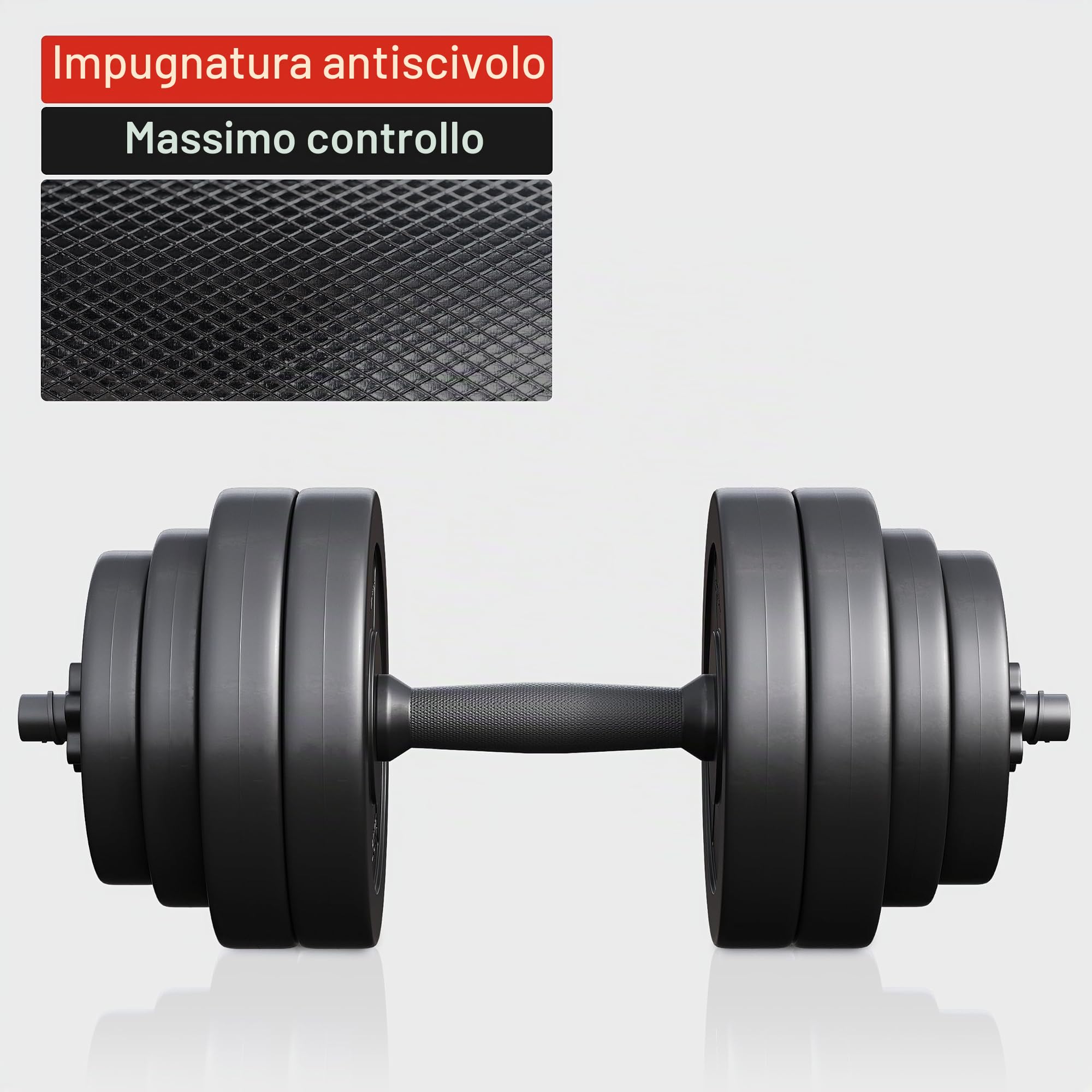 GYRONETICS® Set di Manubri - 30 kg, Coppia, 16 Dischi in Plastica, 25 mm, 4 Chiusure a Stella, Antiscivolo, Impugnatura Zigrinata - Dumbbells, Sollevamento Pesi, Palestra, Allenamento, Fitness, Casa