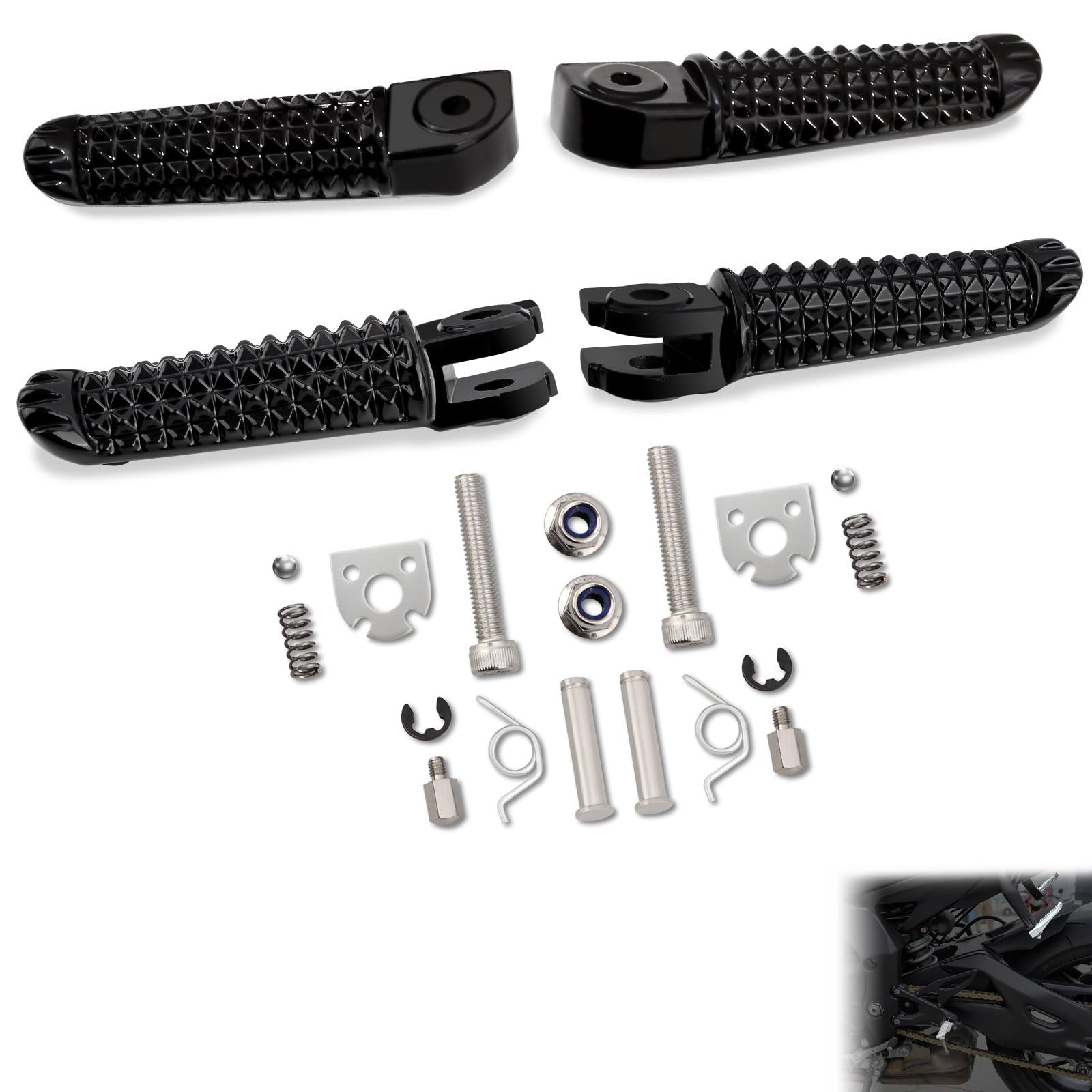 Pedane, poggiapiedi posteriore per passeggero e anteriore per pilota/guidatore per YAMAHA YZF-R1 2012-2019, YZF-R1S 2016-2018, YZF-R1M 2015-2019 (Nero)